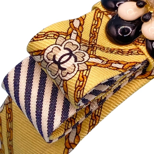 2020s Chanel CC Daisy Vintage Silk Necktie Cuff Bracelet For Sale - Image 5 of 5