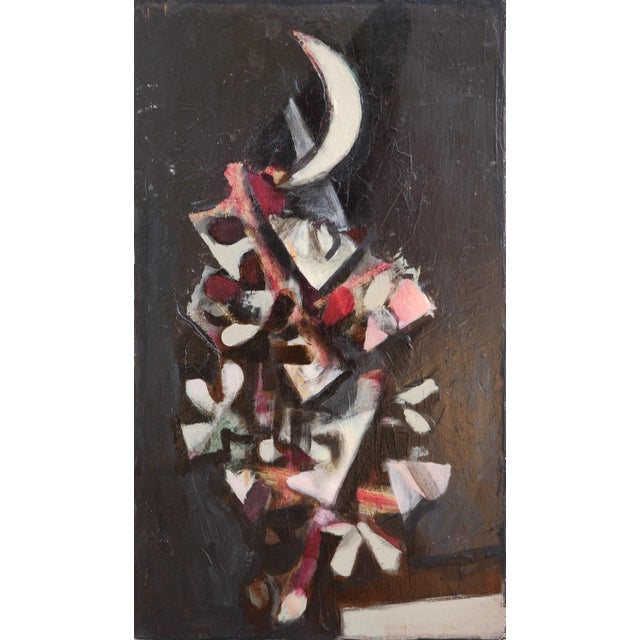 Modern David Adickes "Abstract Leaves, Moon Against Black" Modern Abstract Cubist Still Life Painting, 20th Century For Sale - Image 3 of 7