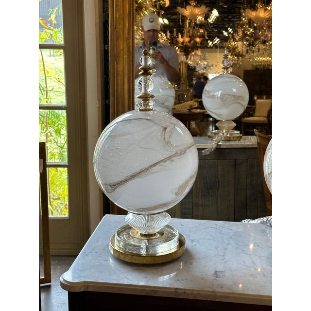 Modern Murano Glass and Brass Globe Lamp For Sale - Image 3 of 10