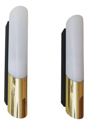 Tube Wall Lights in Brass and White Glass from Glashütte Limburg, 1990, Set of 2