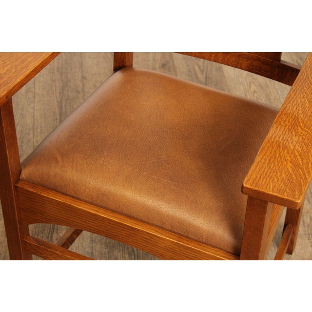 Stickley Mission Collection Pair of Harvey Ellis Inlaid Oak Dining Armchairs For Sale - Image 10 of 12