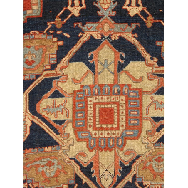 Antique Persian Serapi Carpet Handmade Oriental Rug Light Blue, Ivory, Rusty Red For Sale In New York - Image 6 of 18