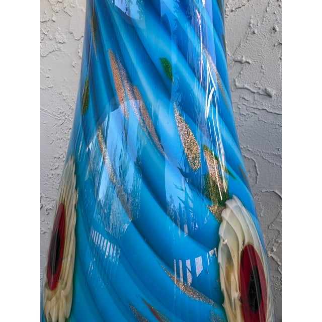 Glass Large Vintage Murano Art Glass Vase With Millefiori Flowers, Gold Aventurine & Heart-Shaped Rim, Italy For Sale - Image 7 of 12