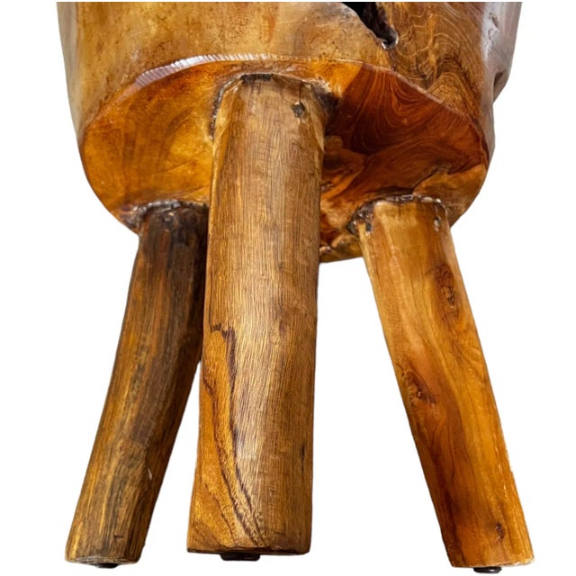 Mid 20th Century French Burlwood Live Edge Stool For Sale - Image 9 of 11
