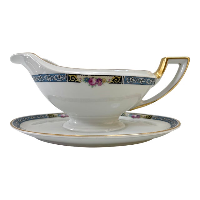 Vintage Gilt Art Deco Style Bavarian Porcelain Gravy Boat For Sale