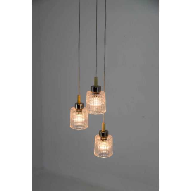 Mid-Century Adjustable Glass Chandelier attributed to Pokrok Zilina, 1970s For Sale - Image 6 of 10