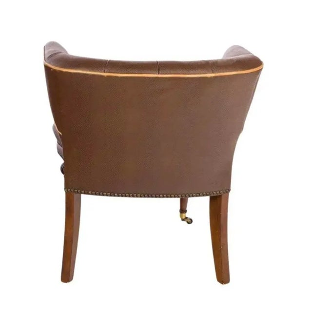 English Style Tufted Brown Faux Leather Cockfighting Chair For Sale - Image 4 of 8