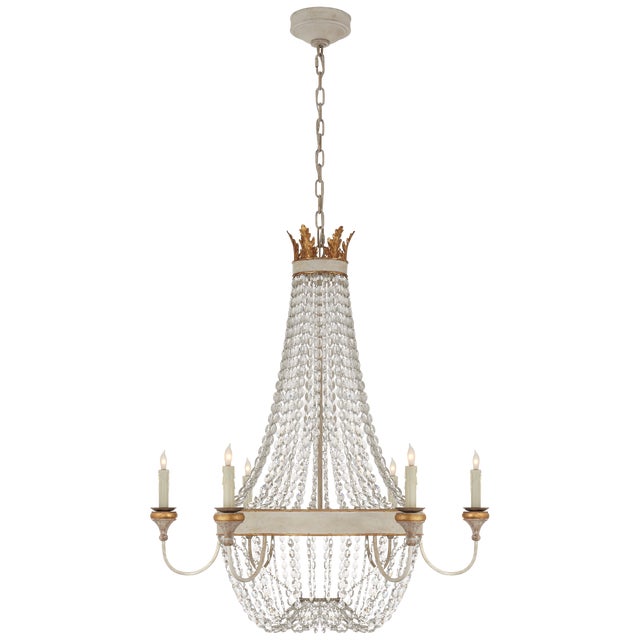 Entellina Chandelier in Vintage White and Gild with Crystal Designer: Julie Neill Canopy: 6" Round Mounting: Chain Shade...