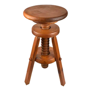 Mid 20th Century Handmade French Wood Screw Adjustable Height Industrial Style Tripod Stool