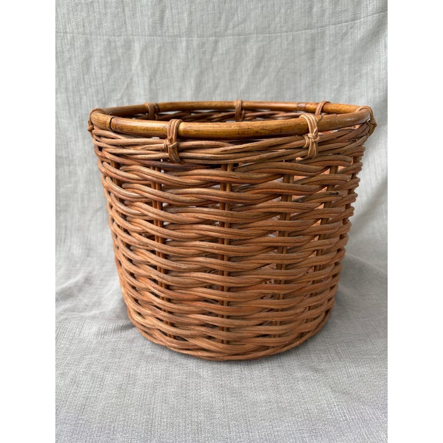 Wood Vintage Large Round Wicker Basket For Sale - Image 7 of 12