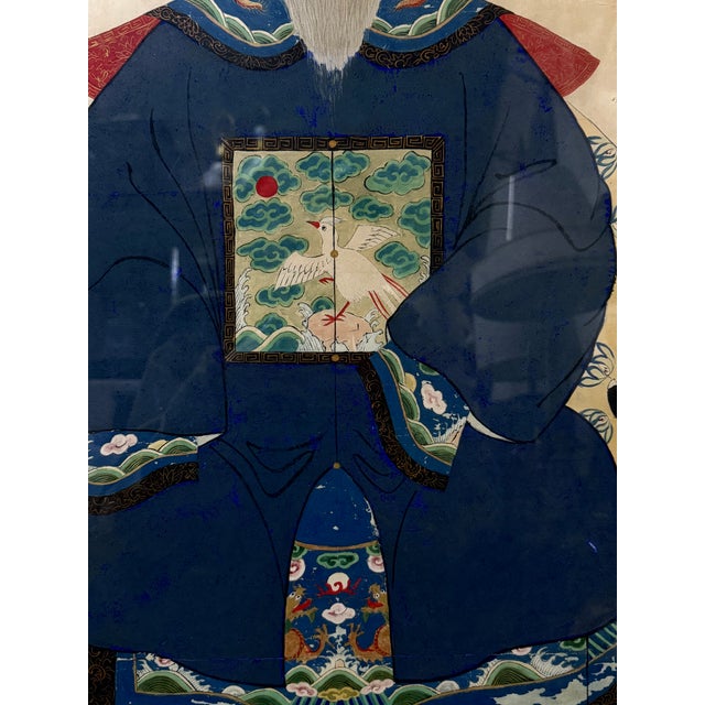 Avocado Pair of Large Antique Chinese 19th Century Painted Ancestor Portraits For Sale - Image 8 of 9