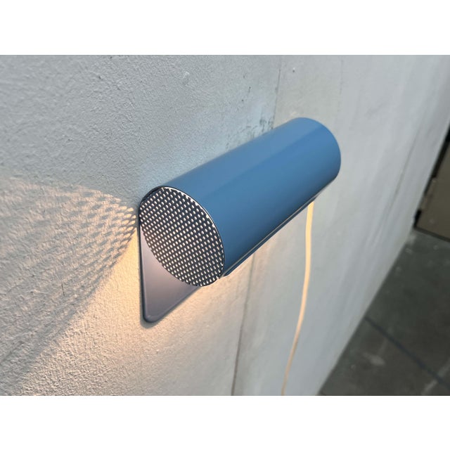 Danish Postmodern Light Blue Perforated Metal Pendant from Abo Randers, 1980s For Sale - Image 16 of 18