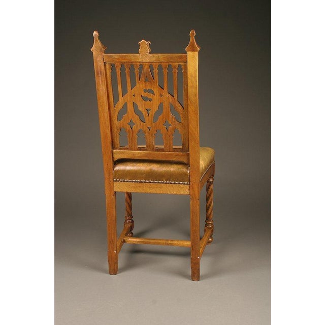 Set of 6 Antique French Gothic Style Hand-Carved Walnut Side Chairs, Circa 1880 For Sale - Image 4 of 5