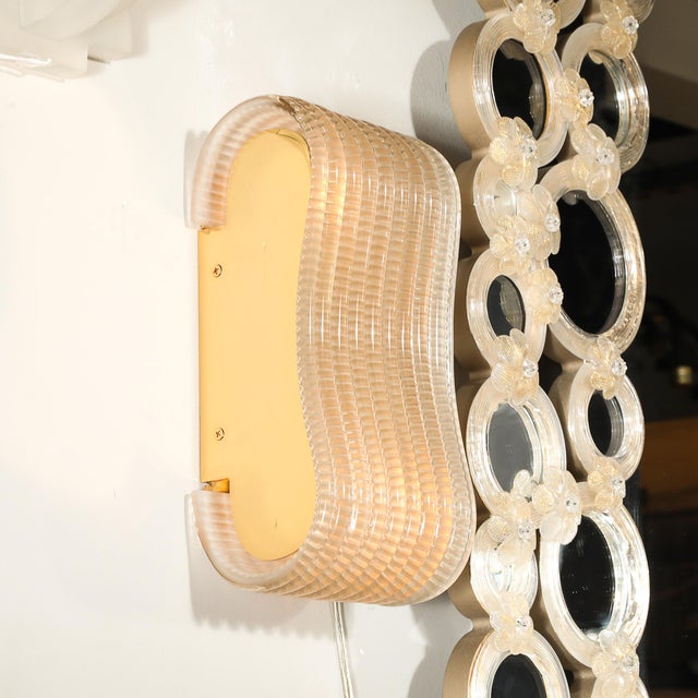 Brass Pair of Hand-Blown Undulating Reeded Murano Glass Sconces With Brass Fittings For Sale - Image 8 of 18