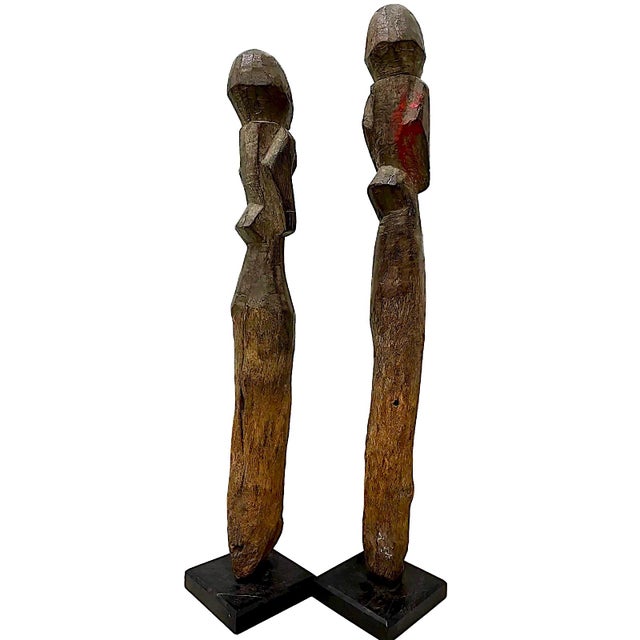 Brown Vintage Hand Carved African Figures - a Pair For Sale - Image 8 of 8