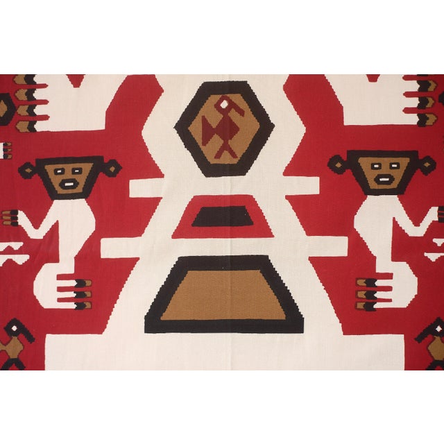 Red 1970s Peruvian Silvania Prints Framed Incan Textile Art Print Wallhanging For Sale - Image 8 of 10