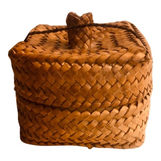 1960s Woven Storage Basket With Twin Handle For Sale