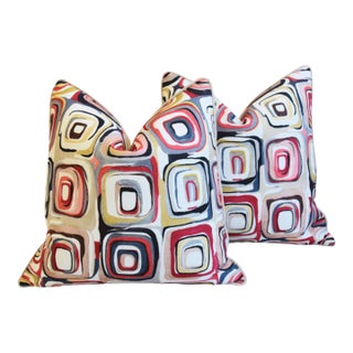 Designer Contemporary Modern Geometric Feather/Down Pillows 24" Square - Pair For Sale
