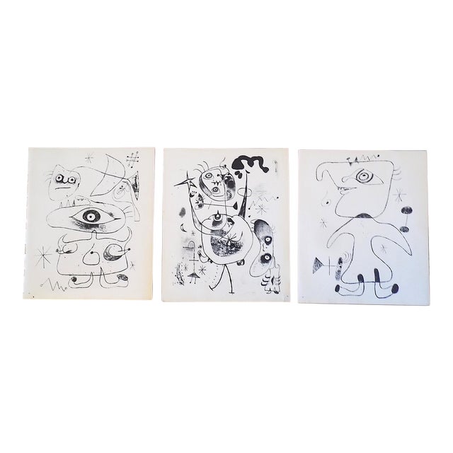 Vintage Abstract Mid 20th Century Joan Miro Lithographs - Set of 3 For Sale