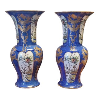 Antique Pr English Chinoiserie Faience Vases For Sale