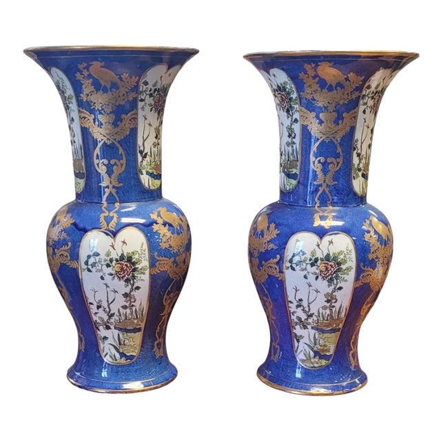 Antique Pr English Chinoiserie Faience Vases For Sale