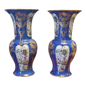 Antique Pr English Chinoiserie Faience Vases