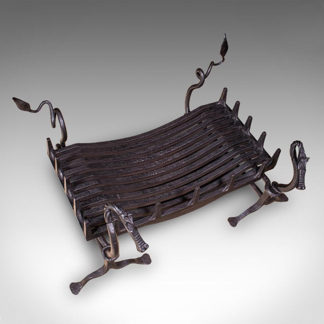 Antique Dragon Motif Fireplace Set, English, Fire Basket, Andirons, Edwardian For Sale - Image 6 of 12