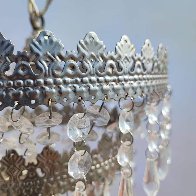 Vintage Metal Chandeliers with Glass Drops, Set of 2 For Sale - Image 13 of 18