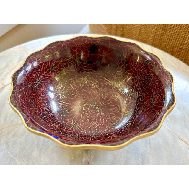 Chinoiserie Vintage Cloisonne Brass Trim Bowl For Sale - Image 3 of 7