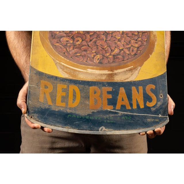 1940s 1940s Heavy Painted Steel Red Gold Advertising Sign - Red Beans For Sale - Image 5 of 6