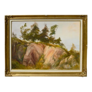Trees at the Top of the Big Sur Coastal Bluffs Landscape - Oil on Artists Board by Kenneth Lucas For Sale