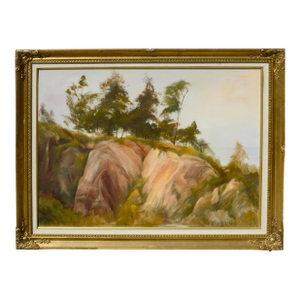 Trees at the Top of the Big Sur Coastal Bluffs Landscape - Oil on Artists Board by Kenneth Lucas