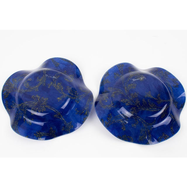 Blue Christian Dior Plexiglass Lucite and Toile de Jouy Bowl Centerpiece, a pair For Sale - Image 8 of 13