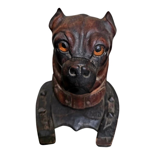 19th Century Victorian Lignum Vitae Bulldog Inkwell, c.1860 For Sale