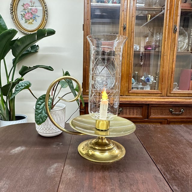 Authentic Baldwin "Forged in America" printed on the velvet on it's underside. Large solid brass hurricane candle holder...