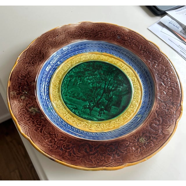 Antique Victorian Wedgwood Green and Brown Majolica Plate. Majolica Plates are tin glazed earthen ware with a white glaze...