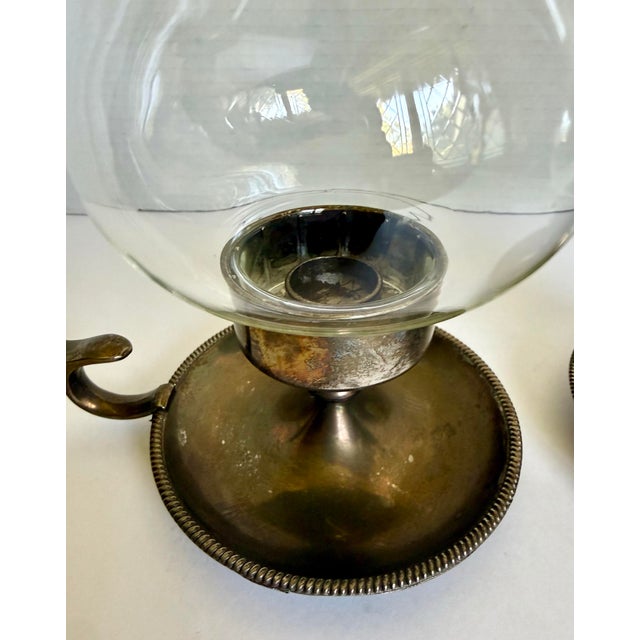 Pair of Vintage Chamberstick Candle Holders With Glass Chimneys and Finger Handles For Sale - Image 4 of 8