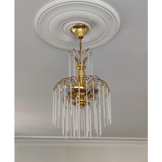 Vintage Brass Chandelier Milk Glass Rods Ceiling Light For Sale - Image 11 of 14