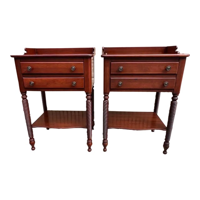 Pair Solid Cherry Willett Furniture Colonial House 2 Drawers Bedside Tables, Circa 1950s For Sale