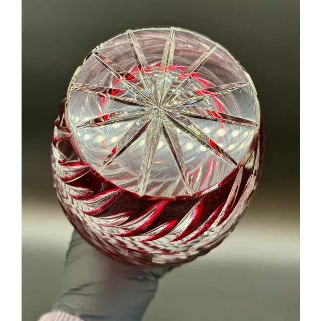 Vintage Lausitzer German Cranberry Cut Crystal Decanter For Sale - Image 14 of 16