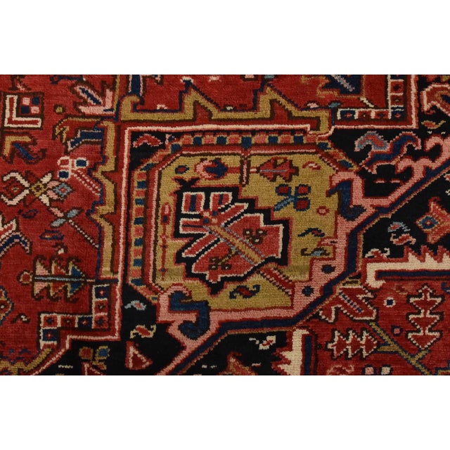 Heriz Rug 8’2” X 11’9” Red Wool Vintage Tribal Hand-Knotted Oriental Carpet For Sale - Image 11 of 15