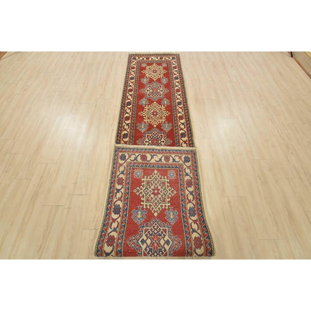 Kazak Runner 2’8” X 12’4” Red Wool Tribal Hand-Knotted Oriental Rug For Sale - Image 12 of 13