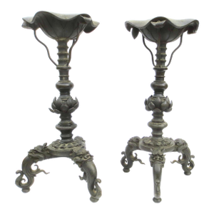Pair Chinese Ming Bronze Candle Sticks- A Pair of 2