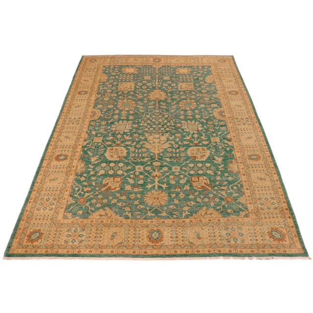 Textile 1990s Shabby Chic Ziegler Green Tan Hand-Knotted Wool Rug - 10'1'' X 13'8'' For Sale - Image 7 of 8