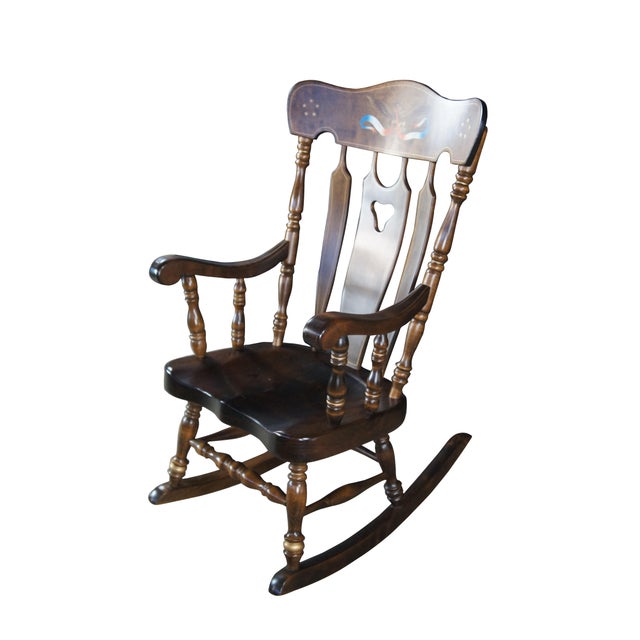 American Late 19th Century S Bent Brothers Colonial Maple American Eagle Bicentennial Rocking Chair Rocker For Sale - Image 3 of 14