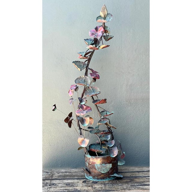 Vintage Patinated Copper Lotus Sculpture For Sale - Image 9 of 12