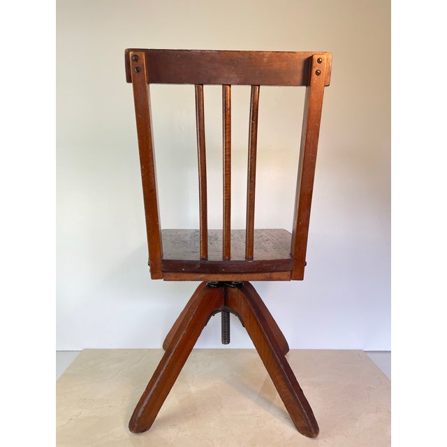 Early 20th Century Rustic Industrial Swivel Child's Chair, Hardwood & Cast Iron School Chair For Sale - Image 4 of 10
