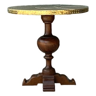 Vintage Brass and Wood Pedestal Table For Sale