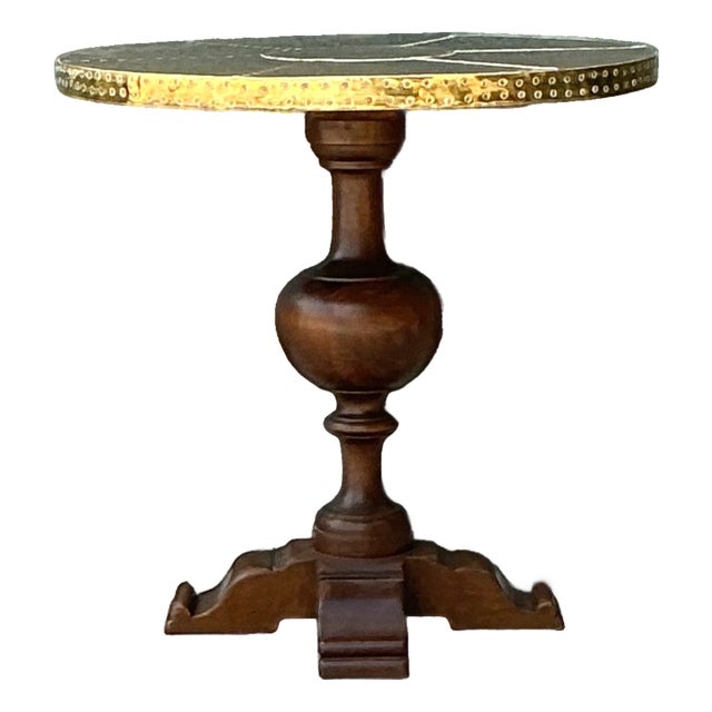 Vintage Brass and Wood Pedestal Table For Sale