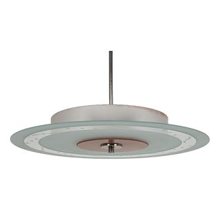 Swedish Modern Ceiling Lamp in Etched Star-Decorated Glass and Chrome, 1940s For Sale